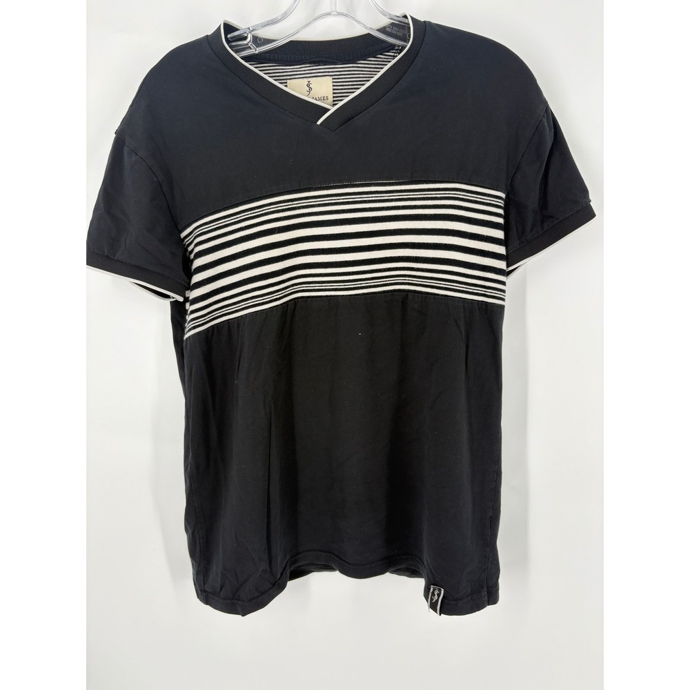 Scott James England Black White Striped V Neck T Shirt Size Small